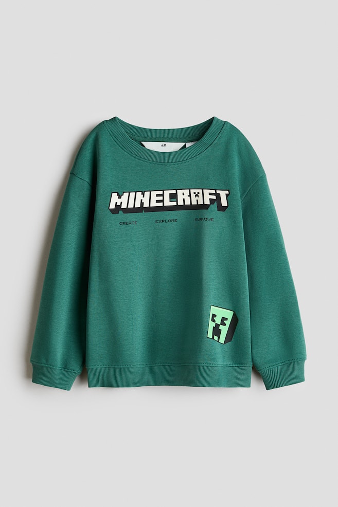 Printed Brushed-Inside Sweatshirt - Dark green/Minecraft/Red/Spider-Man/Dark gray/Spider-Man/Light taupe/Mickey Mouse/Light dusty turquoise/Pokémon - 1