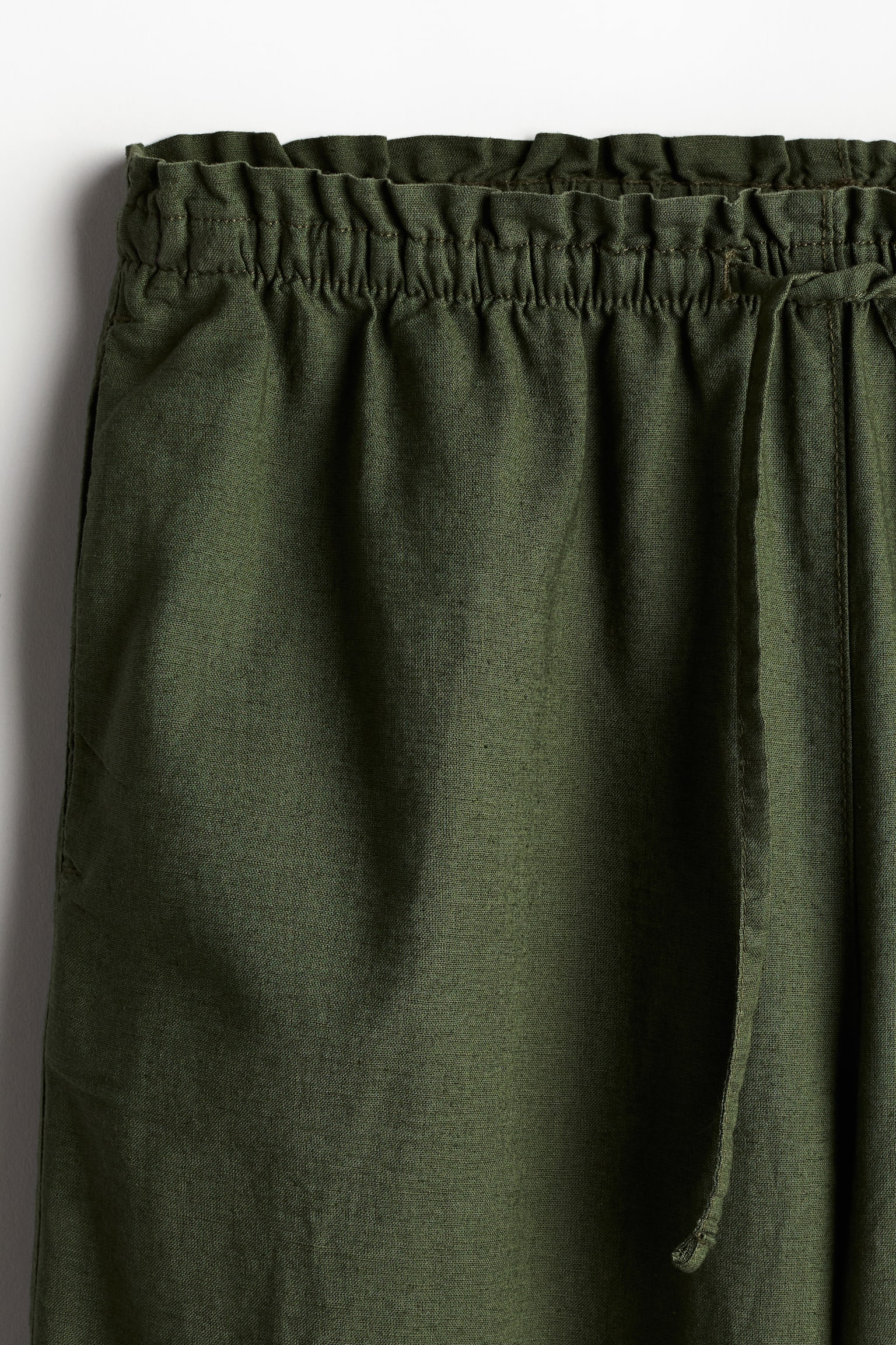 Wide linen-blend trousers - Dark khaki green/Black/Beige/White/Olive green - 4