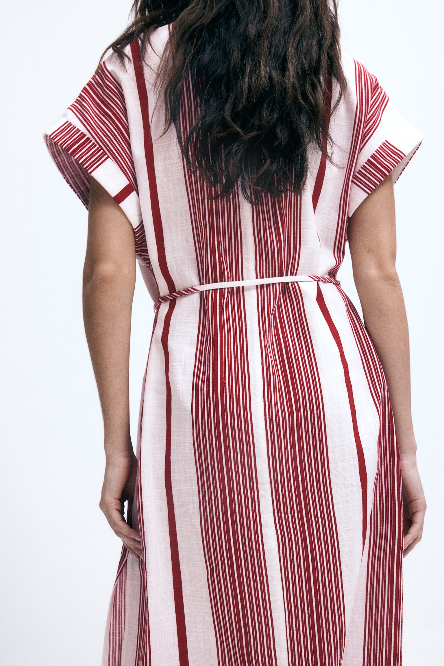 Button Front Crêpe Dress - White/Red stripe/White/Blue stripe - 7