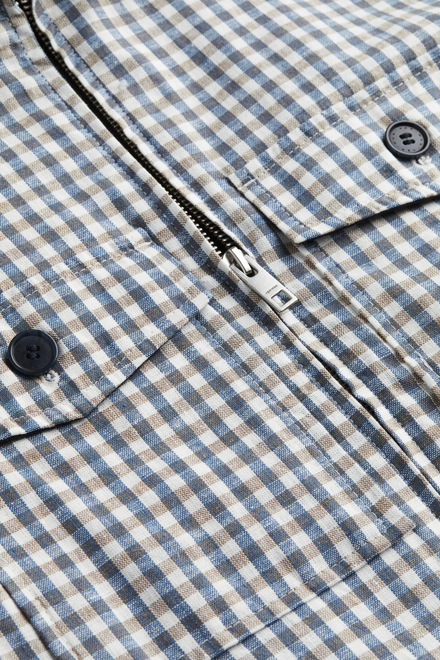 Regular Fit Linen-blend overshirt - Dark blue/Beige checked - 3