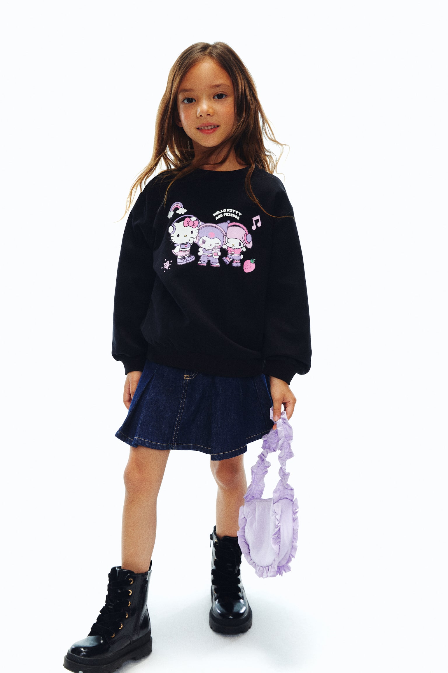プリントスウェットシャツ - ブラック／ハローキティ/ライトパープル／ハローキティ/ライトブルー／シナモロール - 3