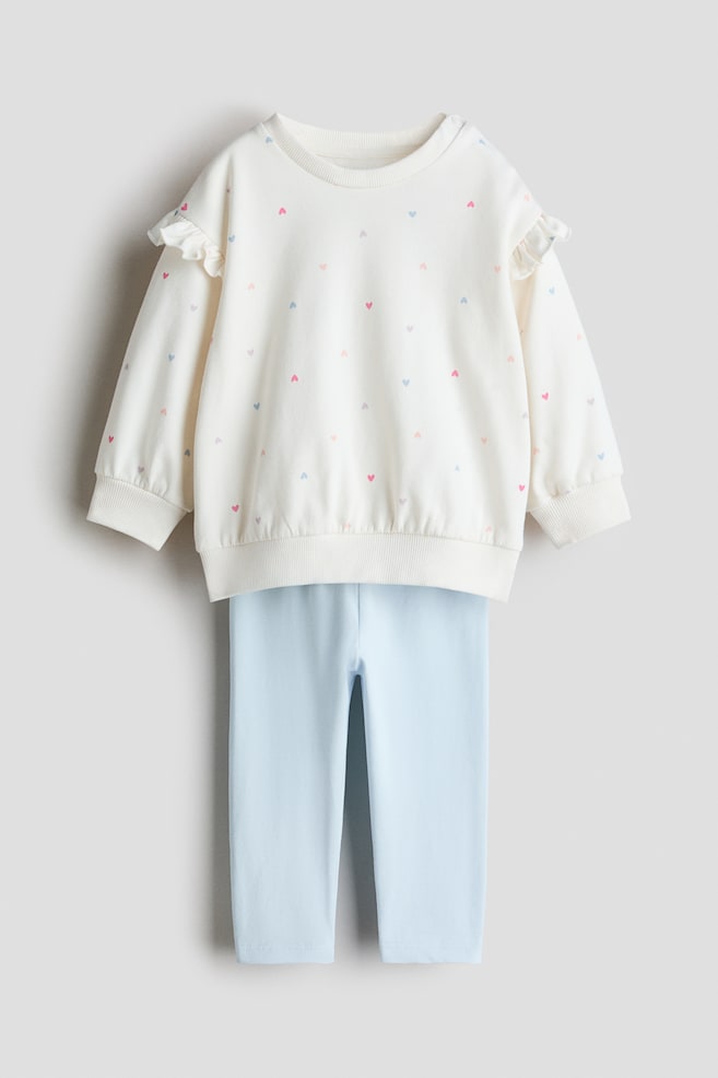2-piece Sweatshirt and Leggings Set - Light blue/hearts/Light purple/hearts/Light pink/cherries/Light beige/bears/Beige/floral/Dusty pink/apples/White/hearts/Light beige/bear/Navy blue/striped - 1