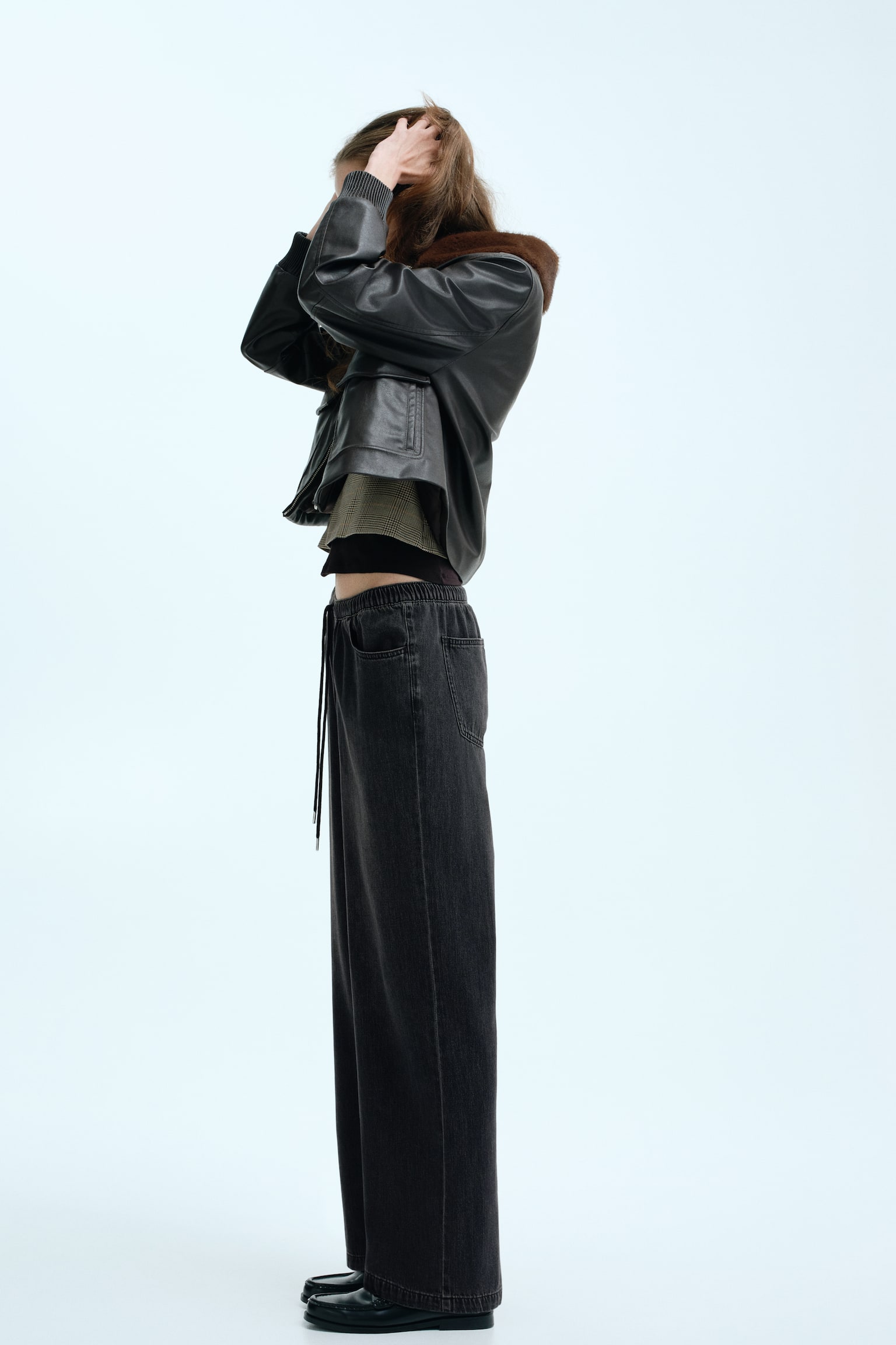 Дънков панталон с връзка - Пран черен/Бледосин деним/Светлосин деним - 6