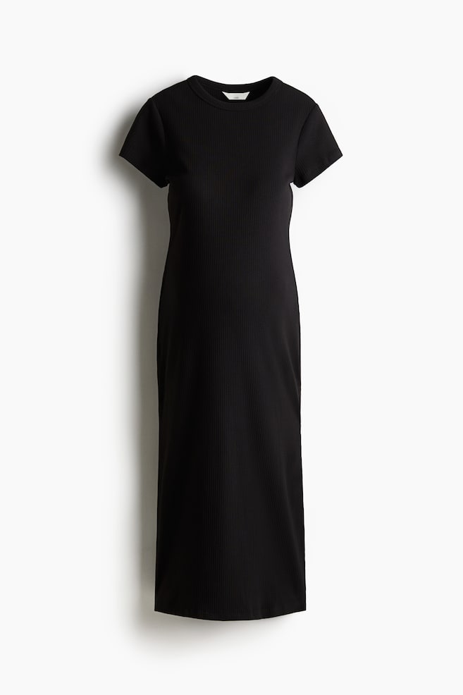 MAMA Vestido camiseta de canalé - Negro/Blanco/Rayas negras - 1
