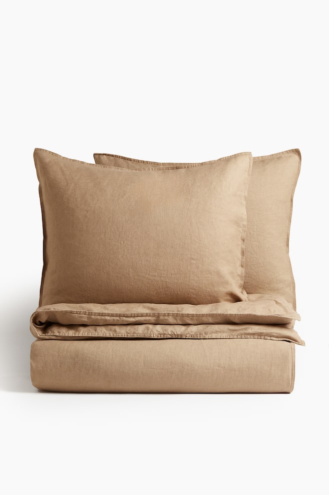 Linen King/Queen Duvet Cover Set - Sand/Beige/White - 1