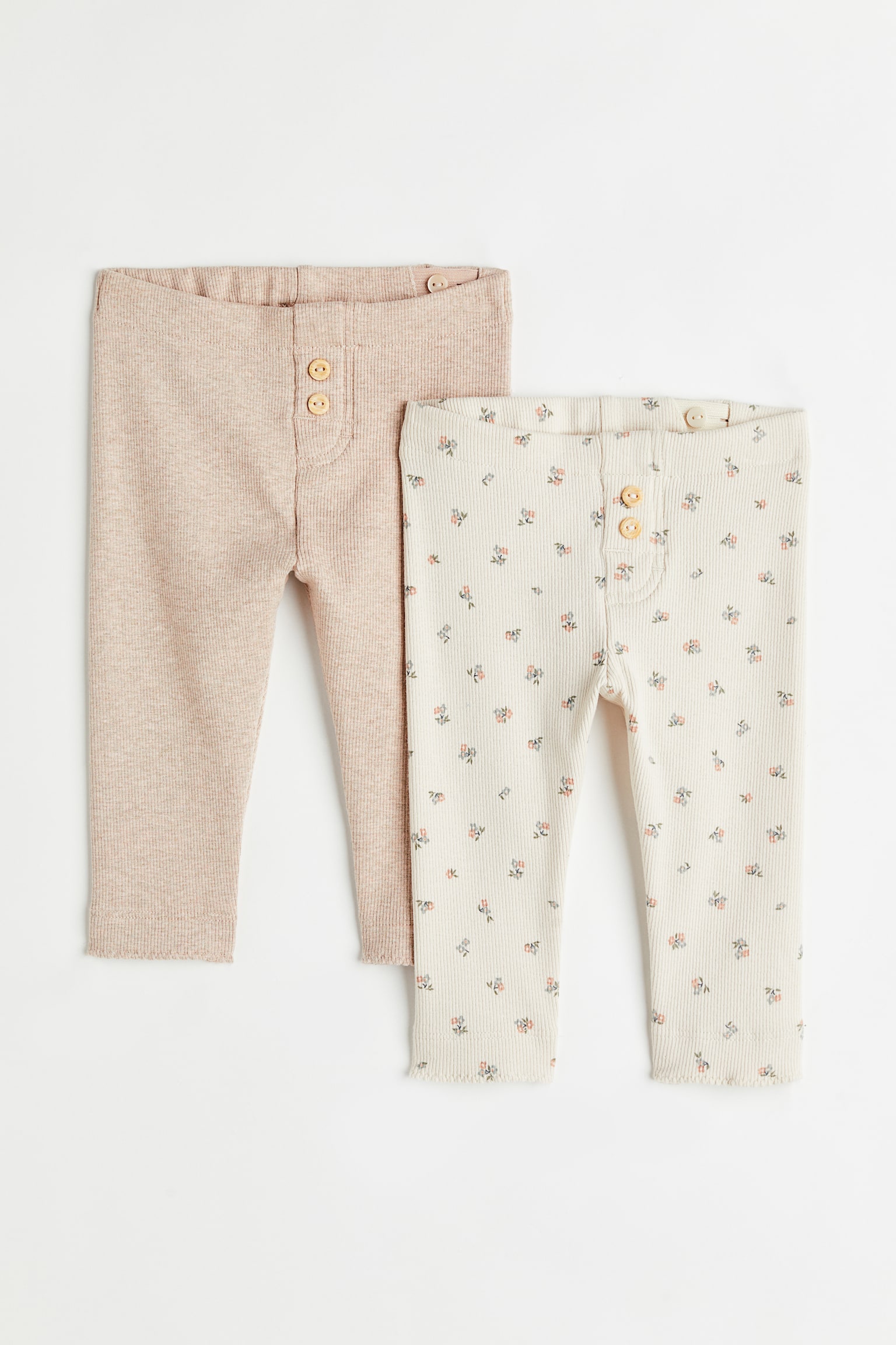 2-pack Rib Leggings - Cream/Floral
