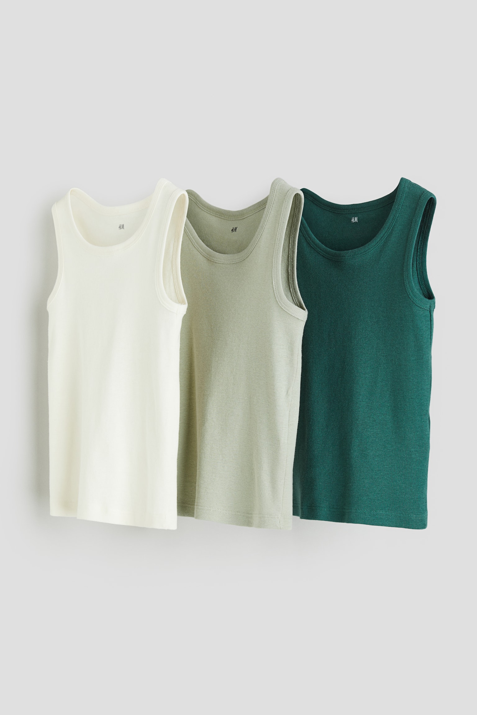 3-pack vest tops - White/Light green/Green/White/Navy blue - 1