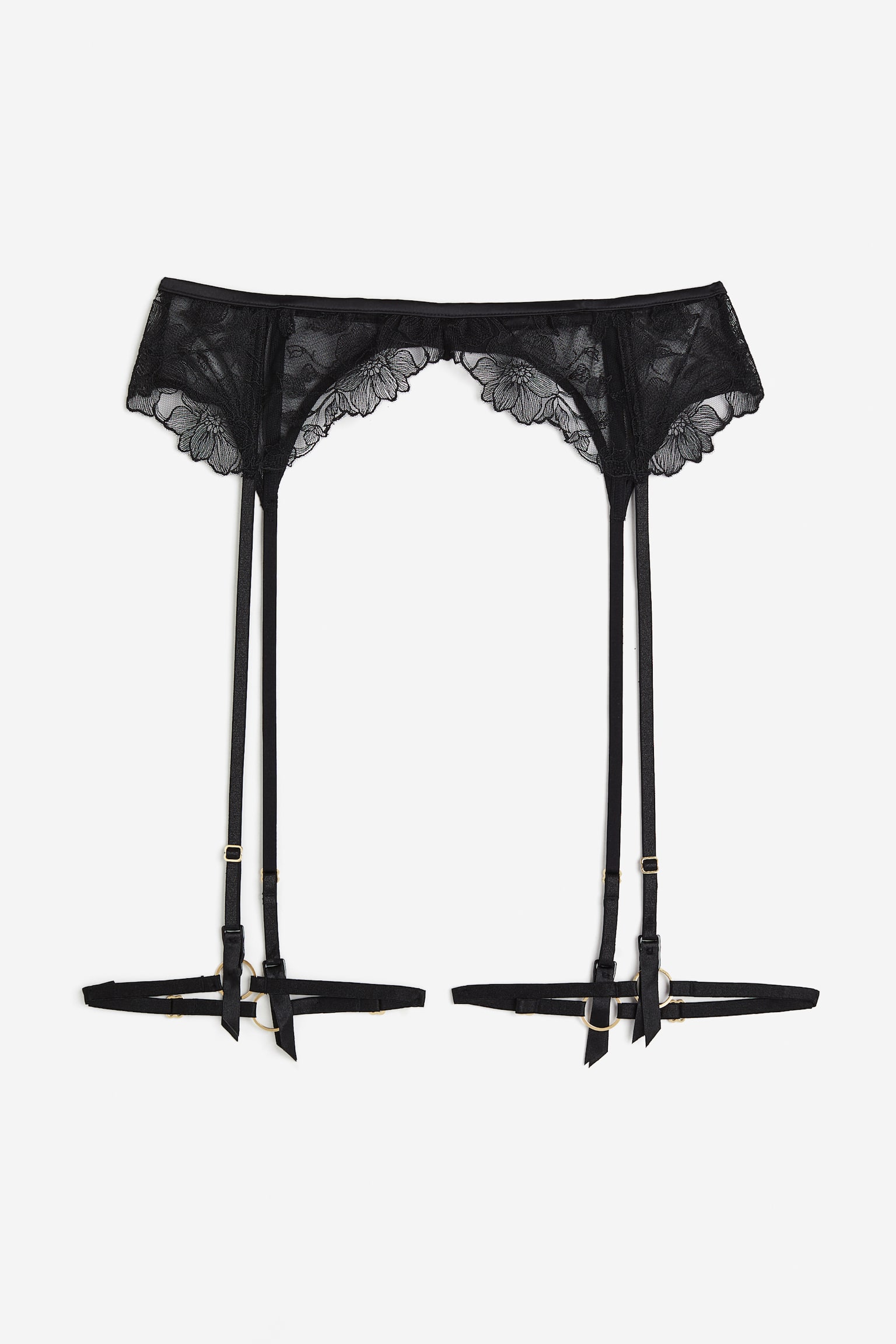 Lace Suspender Belt - Black/Black/Dark red - 1