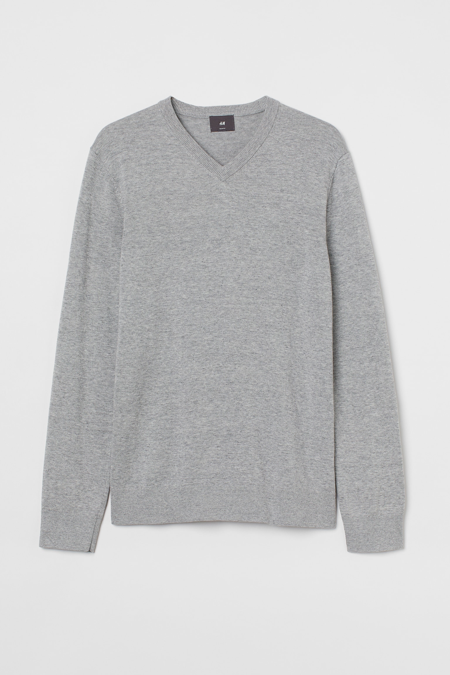 V-neck cotton jumper - Grey marl - 1