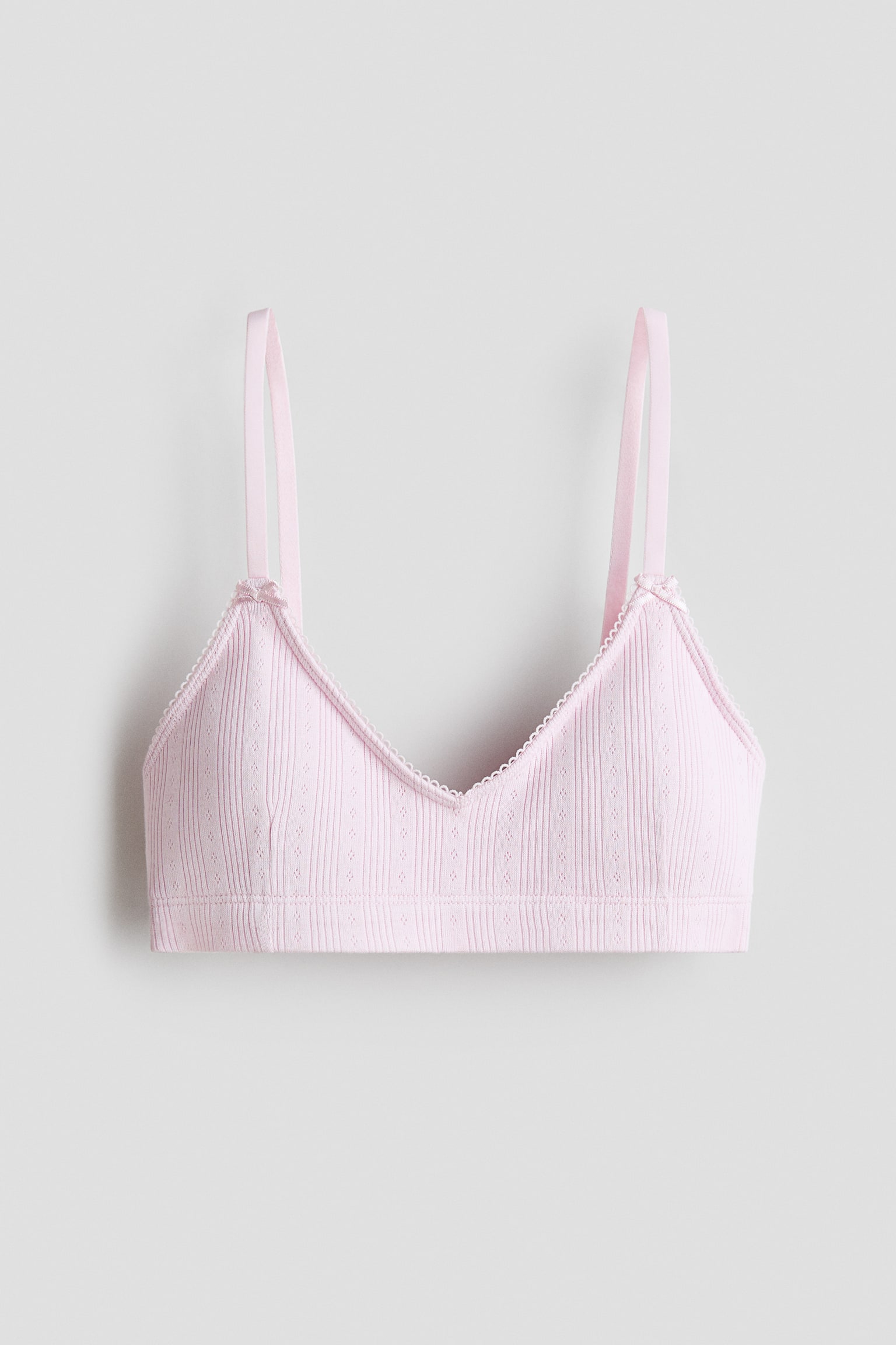 短版棉質鋪棉網紗花式鉤織上衣 - 淺粉紅色/白色