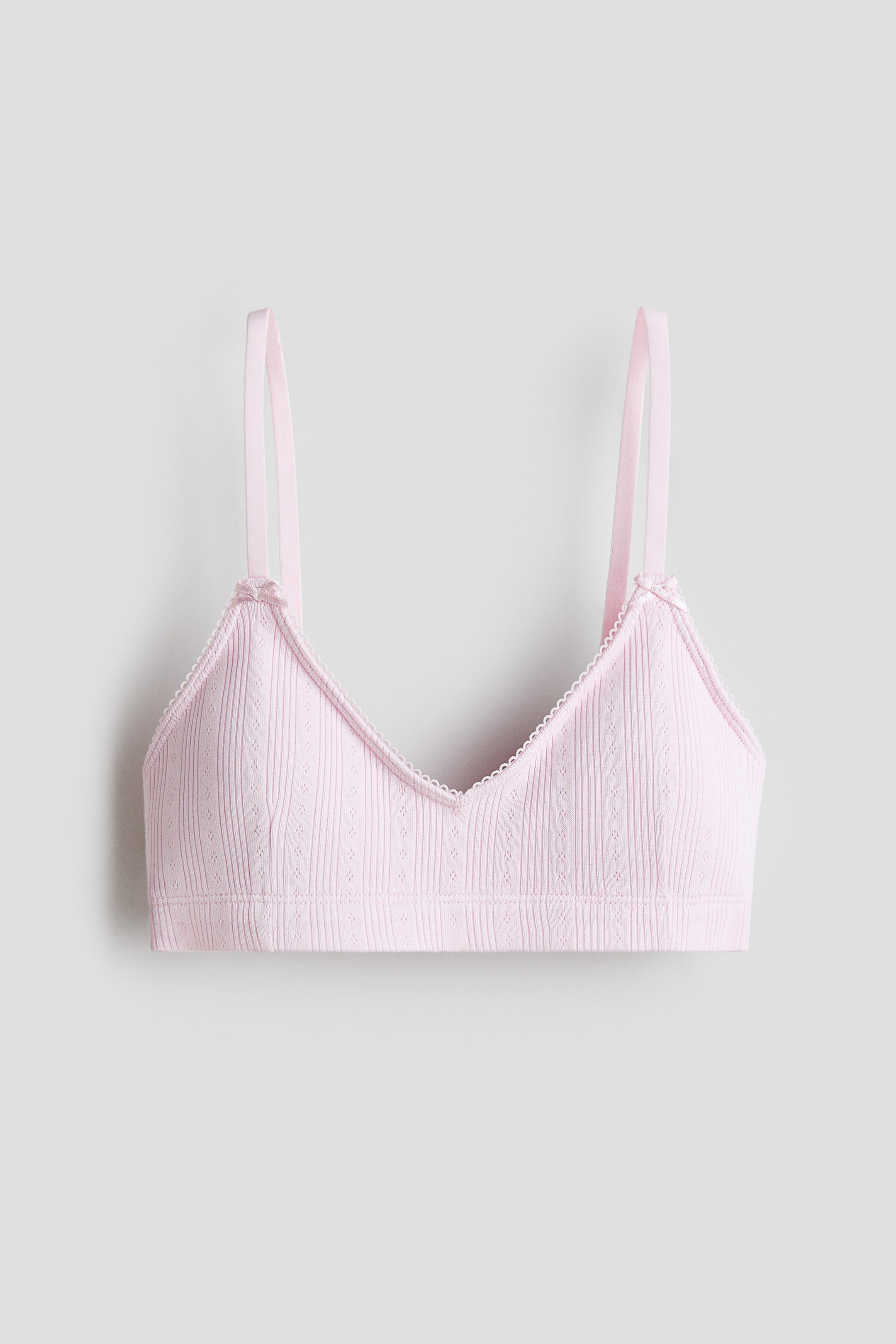 View larger image: Padded cotton pointelle crop top - Light pink - Kids | H&M 1