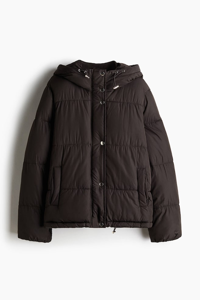 Hooded puffer jacket - Dark brown/Light greige - 1