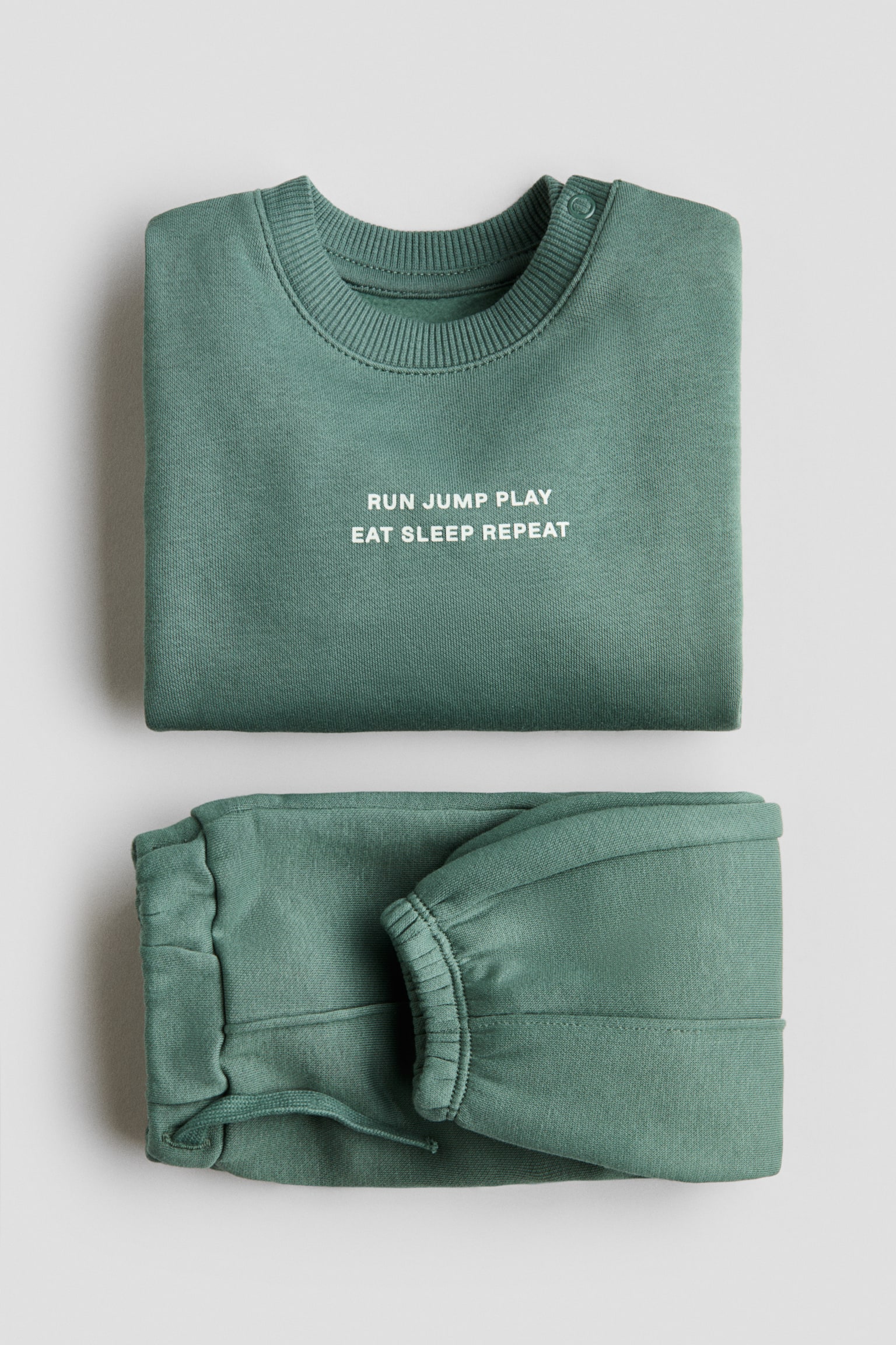 2 Parçalı Baskılı Sweatshirt Set - Yeşil/Run Jump Play - 3