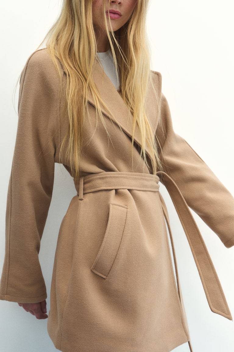 Trench Coat Belt Soft Tie Belt Tie-belt Felted Coat Beige Ladies H&M