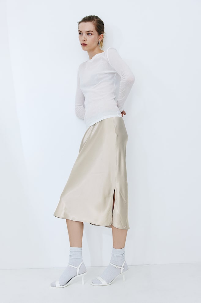 Satin skirt - Light beige/Teal/Black - 4