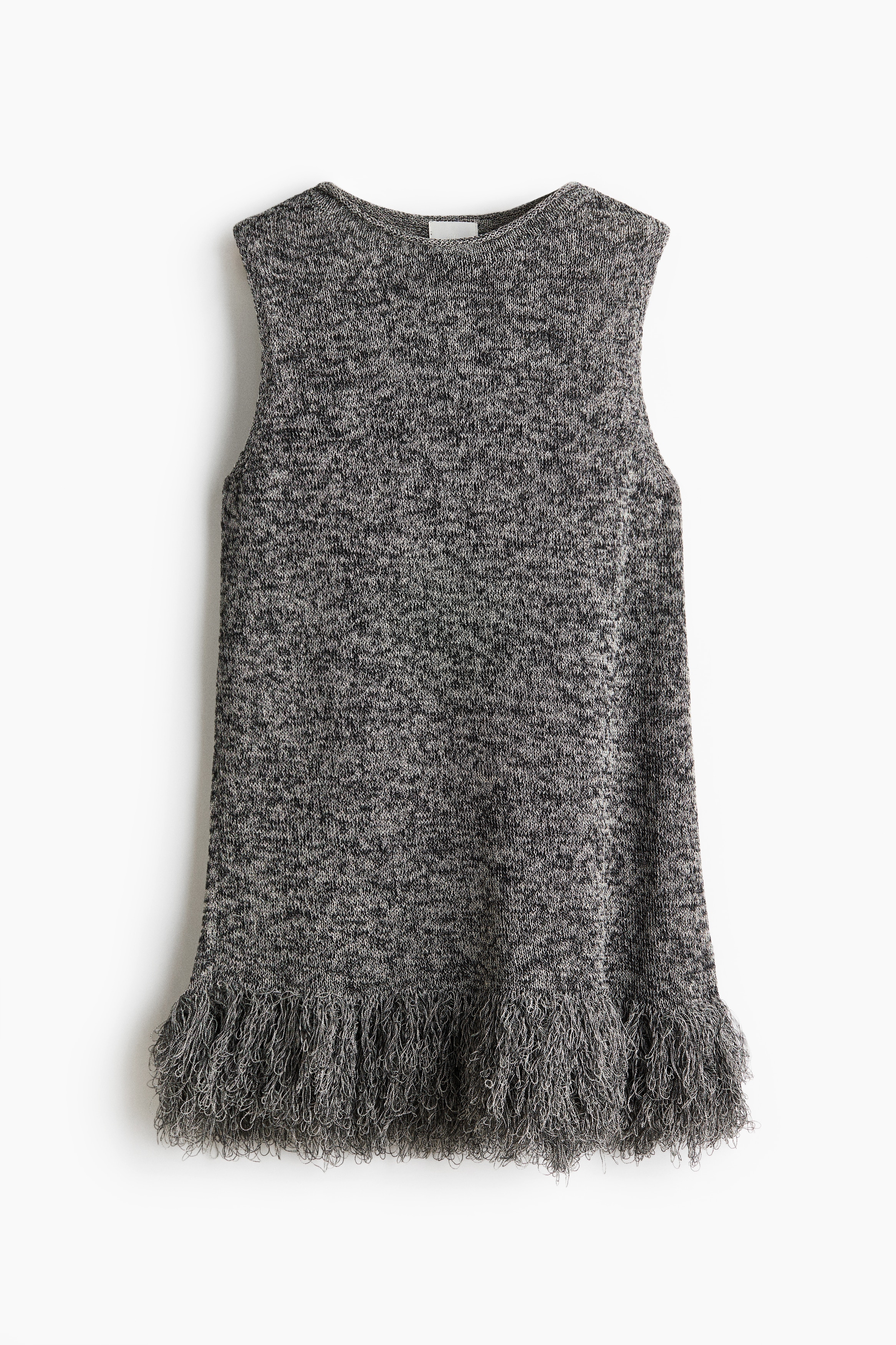 Püsküllü Triko Üst - Koyu gri/Beyaz kırçıllı