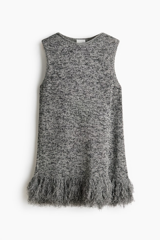 Top in maglia con frange - Grigio scuro/bianco mélange - 1