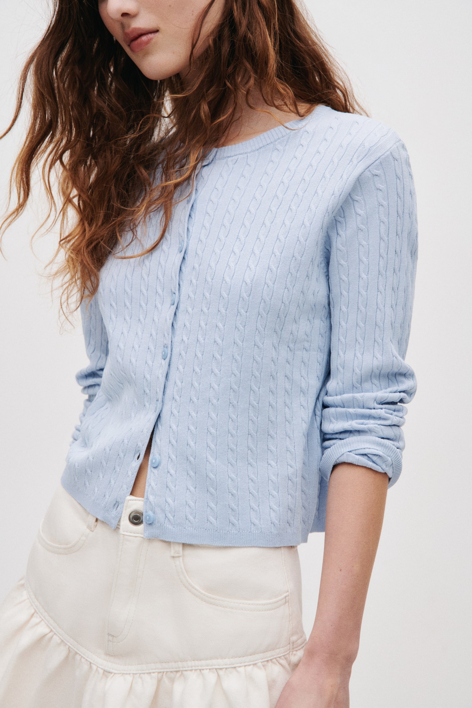 Cardigan in maglia a trecce - Azzurro/Giallo chiaro/Blu navy/Grigio - 5