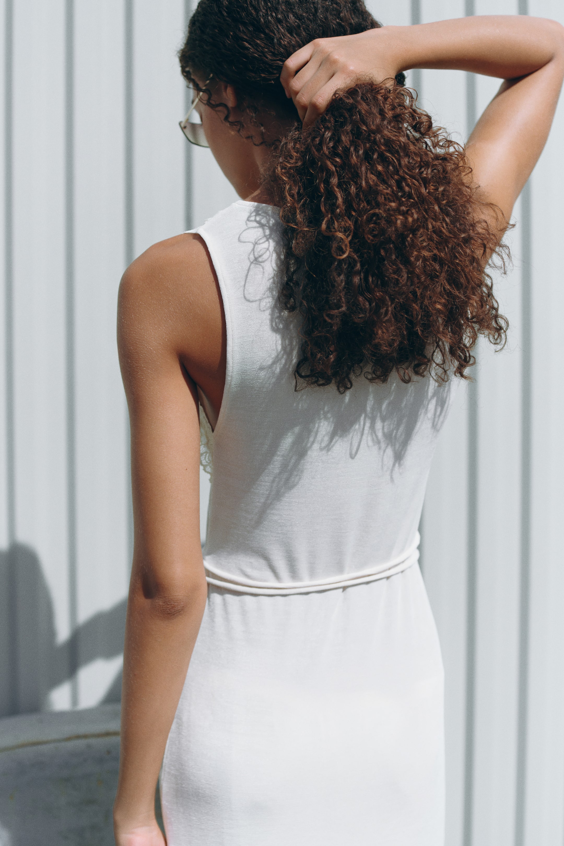 Lace-Trimmed Tie-Belt Dress