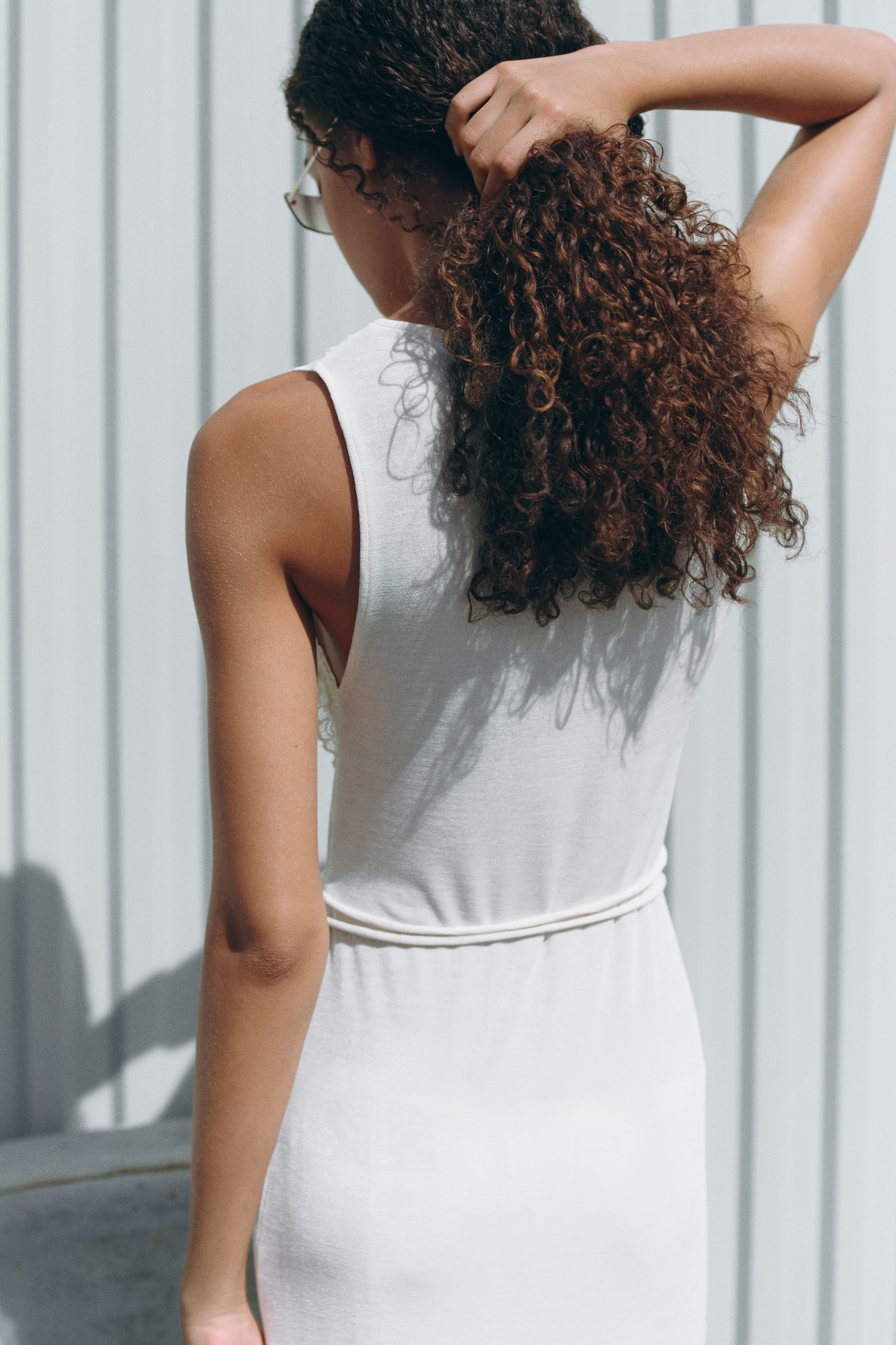 Lace-Trimmed Tie-Belt Dress