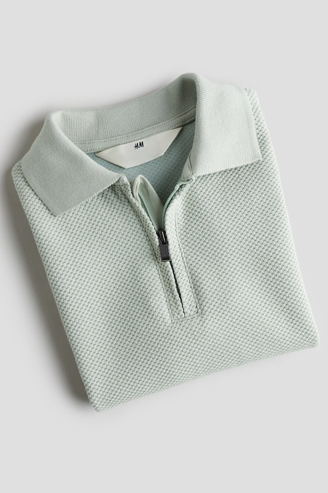 Zip-top polo shirt - Light green/Navy blue/Light beige - 3