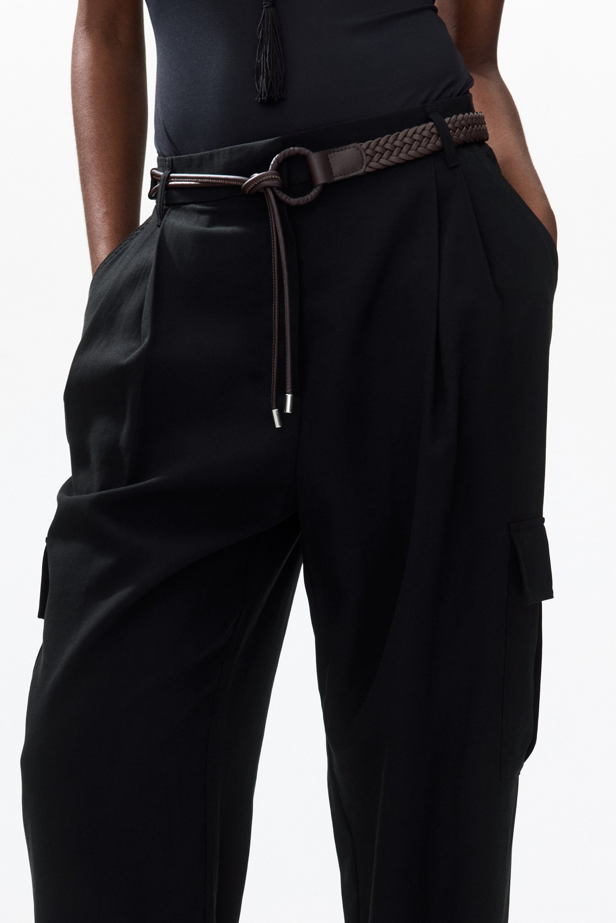 Belted Barrel-Leg Pants