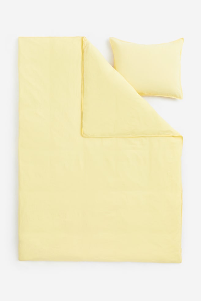 Linen-blend single duvet cover set - Light yellow/White/Beige/Light green/dc/dc/dc - 2