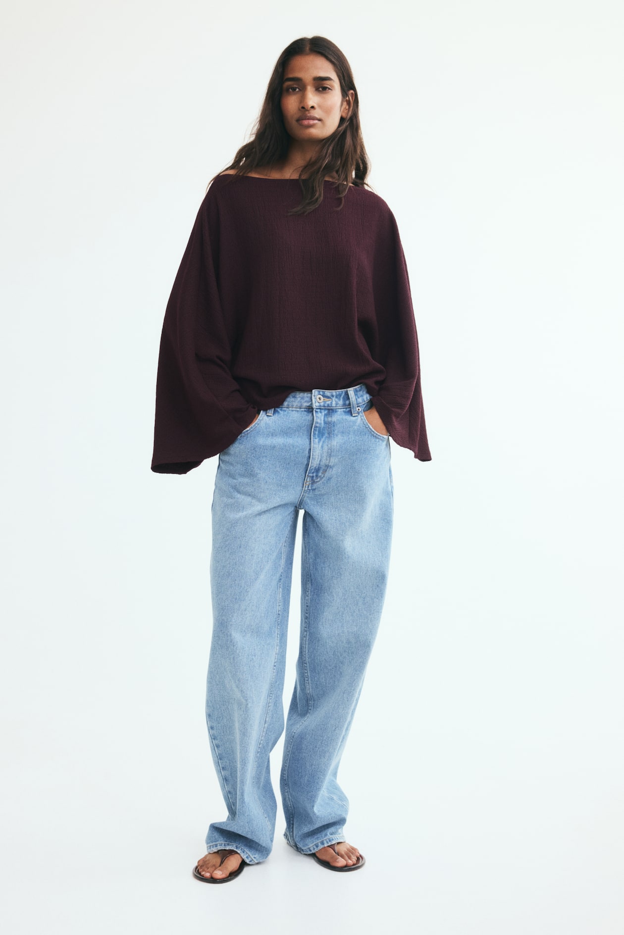 H&M Women's Dark purple Crinkled Batwing-Sleeved Top | H&M US