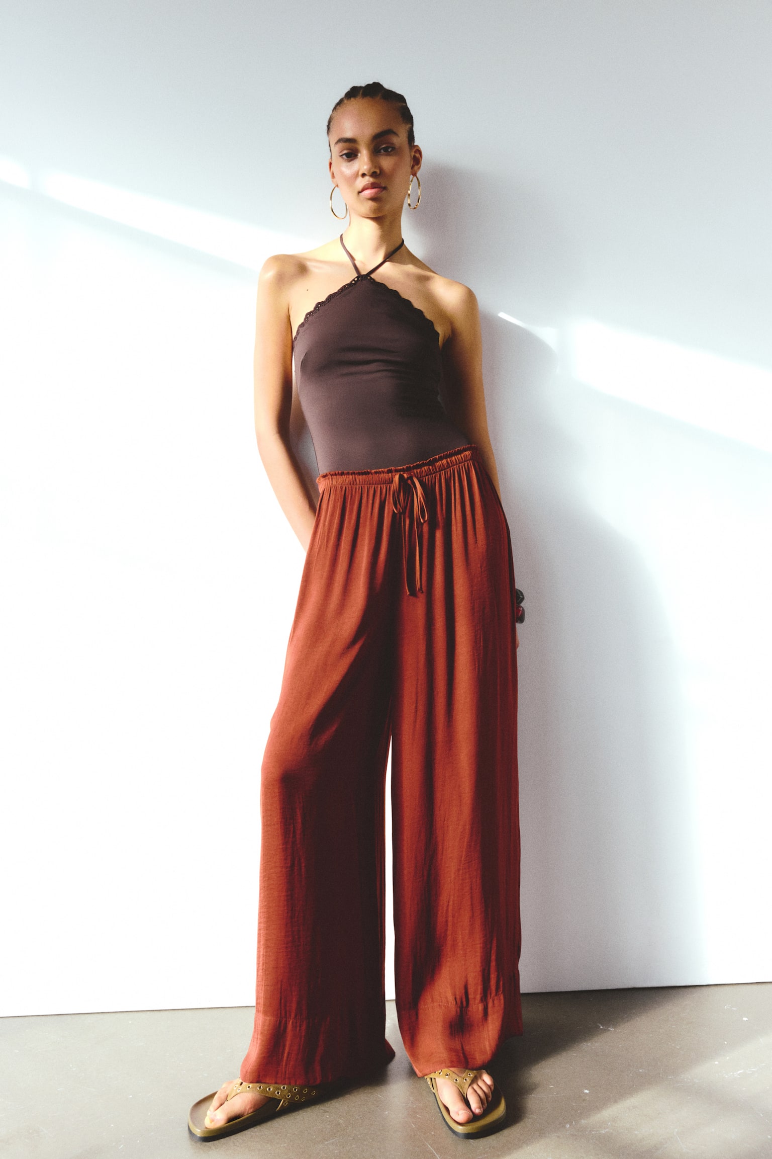 Vid bukse med snøring - Rustbrun/Gråbeige/Mørk brun - 6