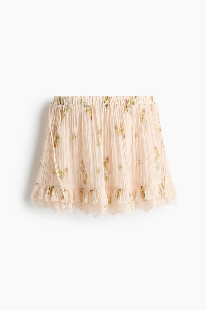 Crinkled Tie-Detail Skirt - Light dusty orange/floral - 1