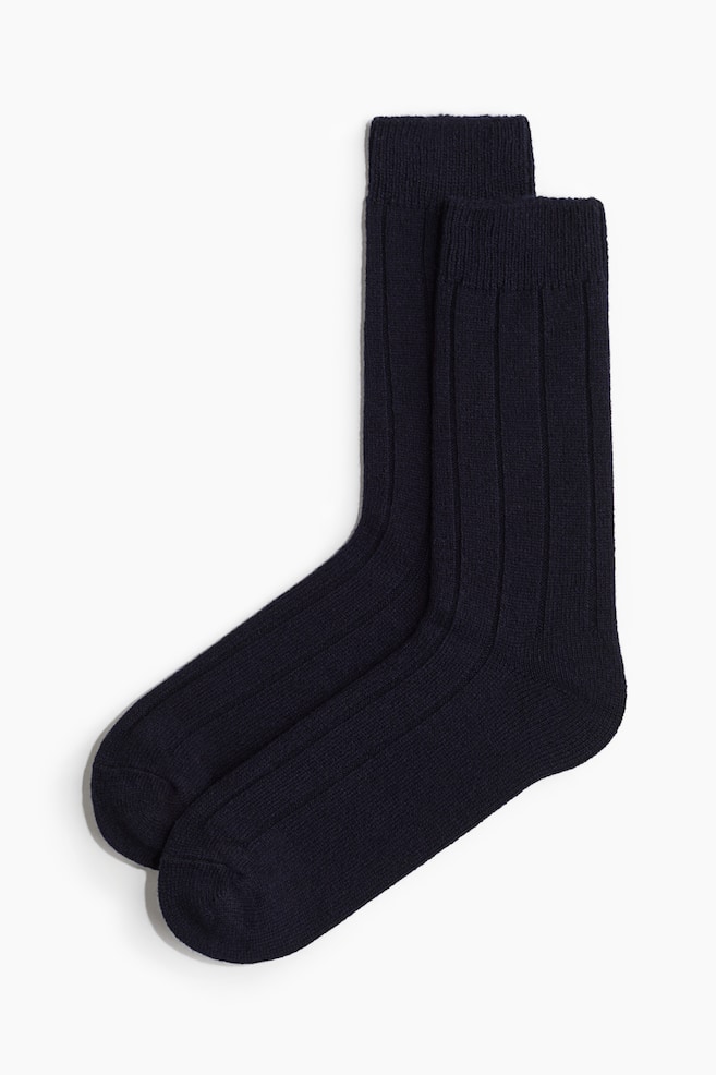 Rib-knit socks - Navy blue - 1