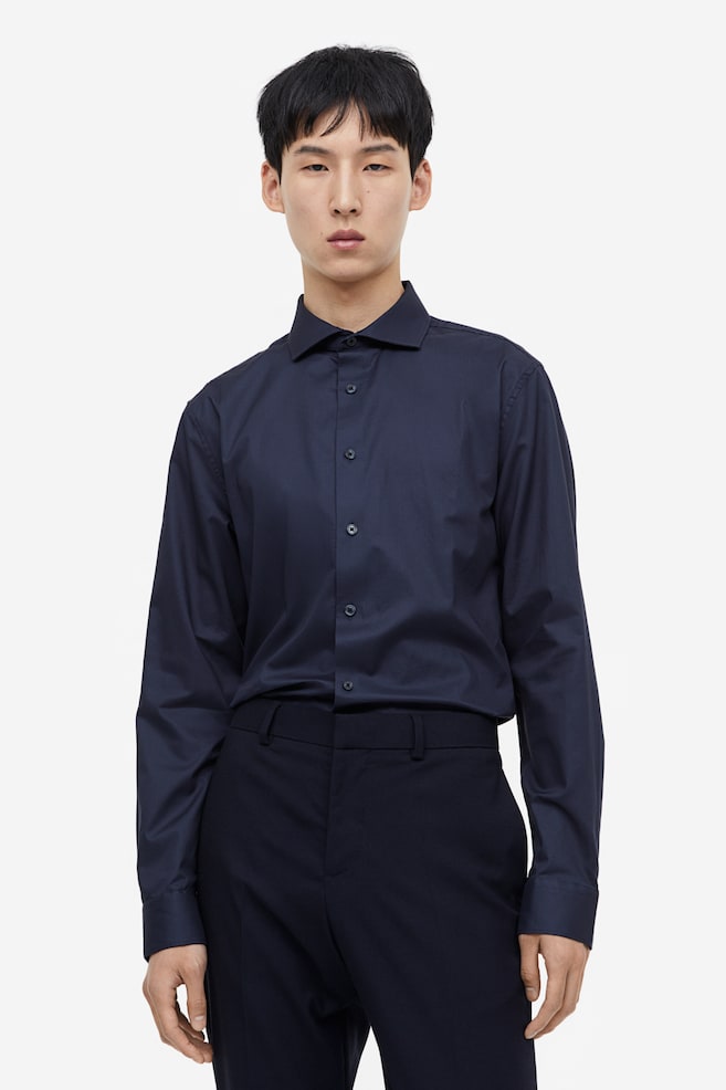 Skjorte i premium cotton Slim Fit - Mørkeblå/Lyseblå/Hvid - 1