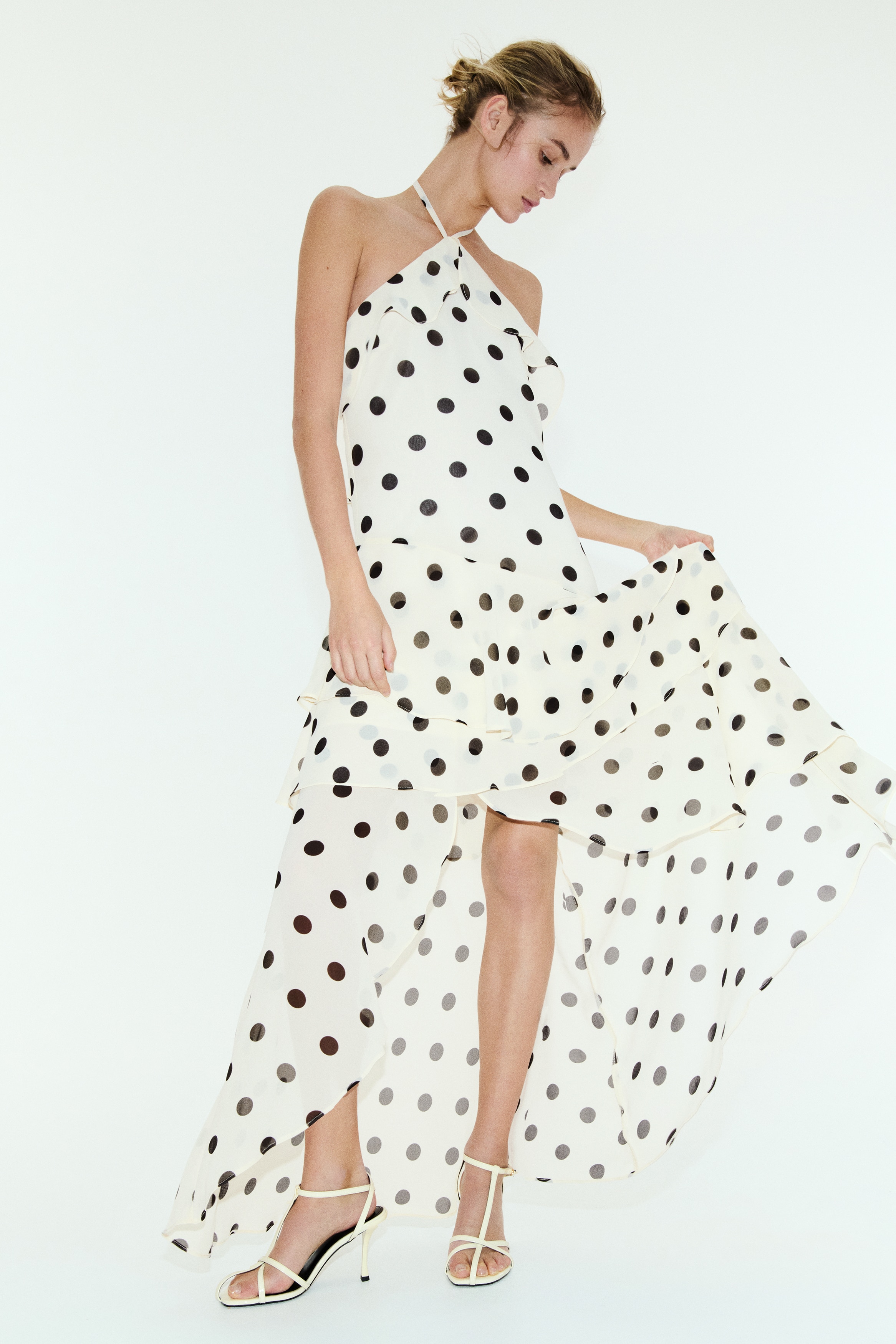 knee length dresses for ladies Cream Polka Dot Print Cape Maxi Dress – Mint Velvet main image 1