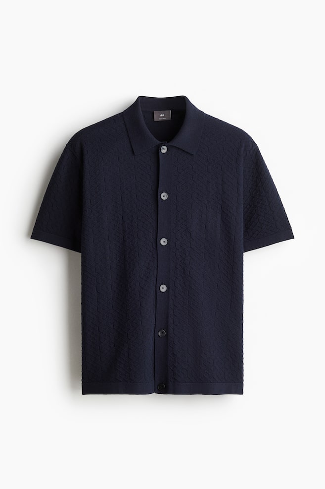 Hemd aus Strukturstrick in Regular Fit - Marineblau - 1