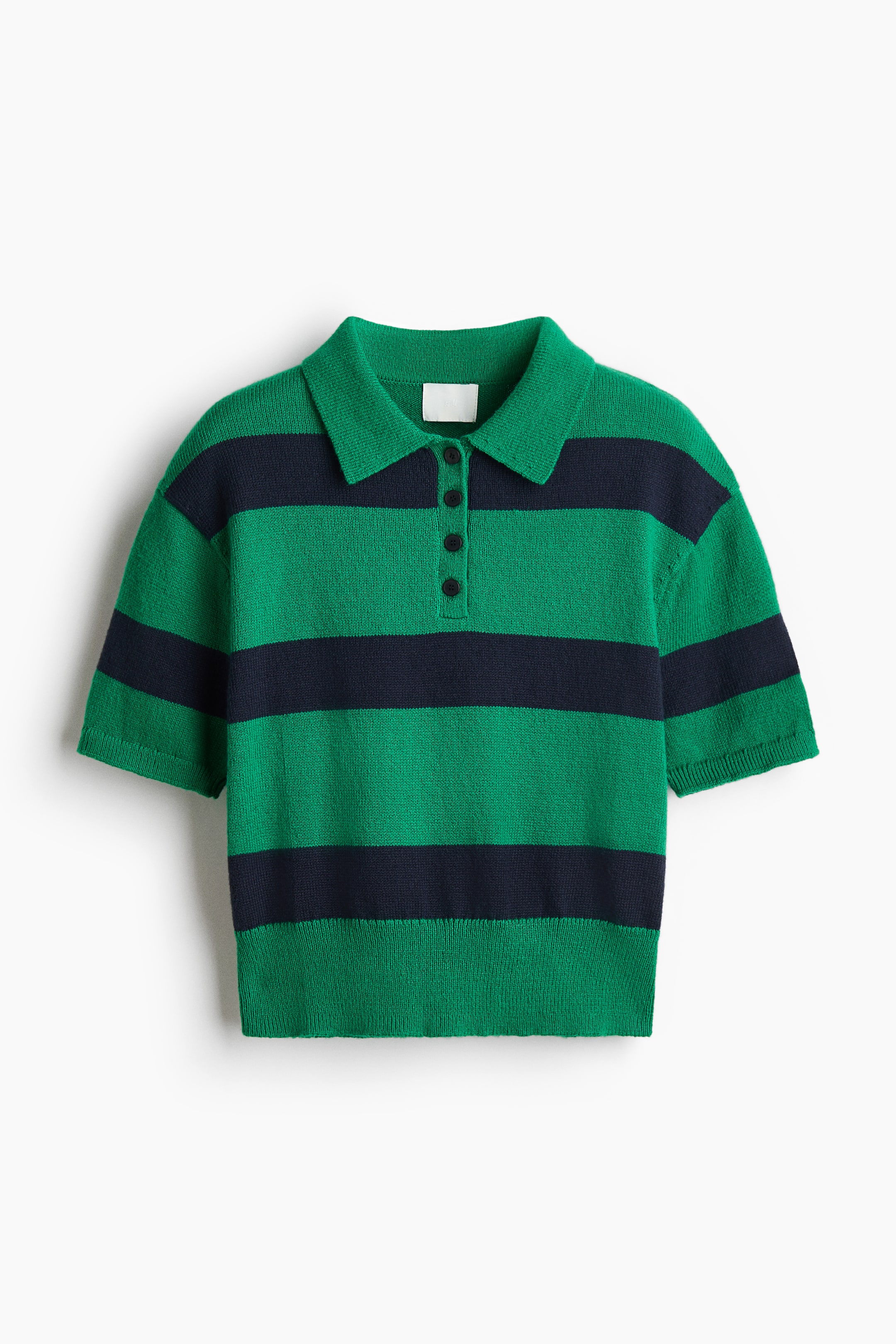 View larger image: Fine-knit polo shirt - Green/Navy blue striped - Ladies | H&M 1