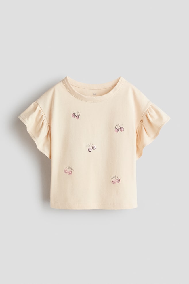 Motif-detail cotton top - Light peach pink/Cherries/Black/Bow - 1