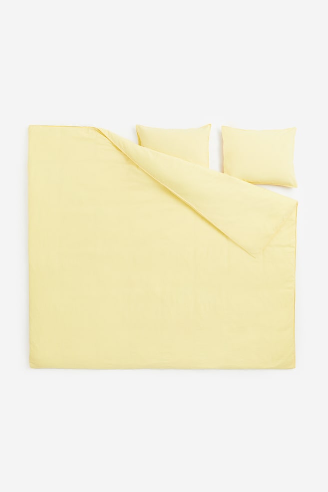 Linen-blend double/king size duvet cover set - Light yellow/White/Beige/Light green/dc/dc/dc - 2