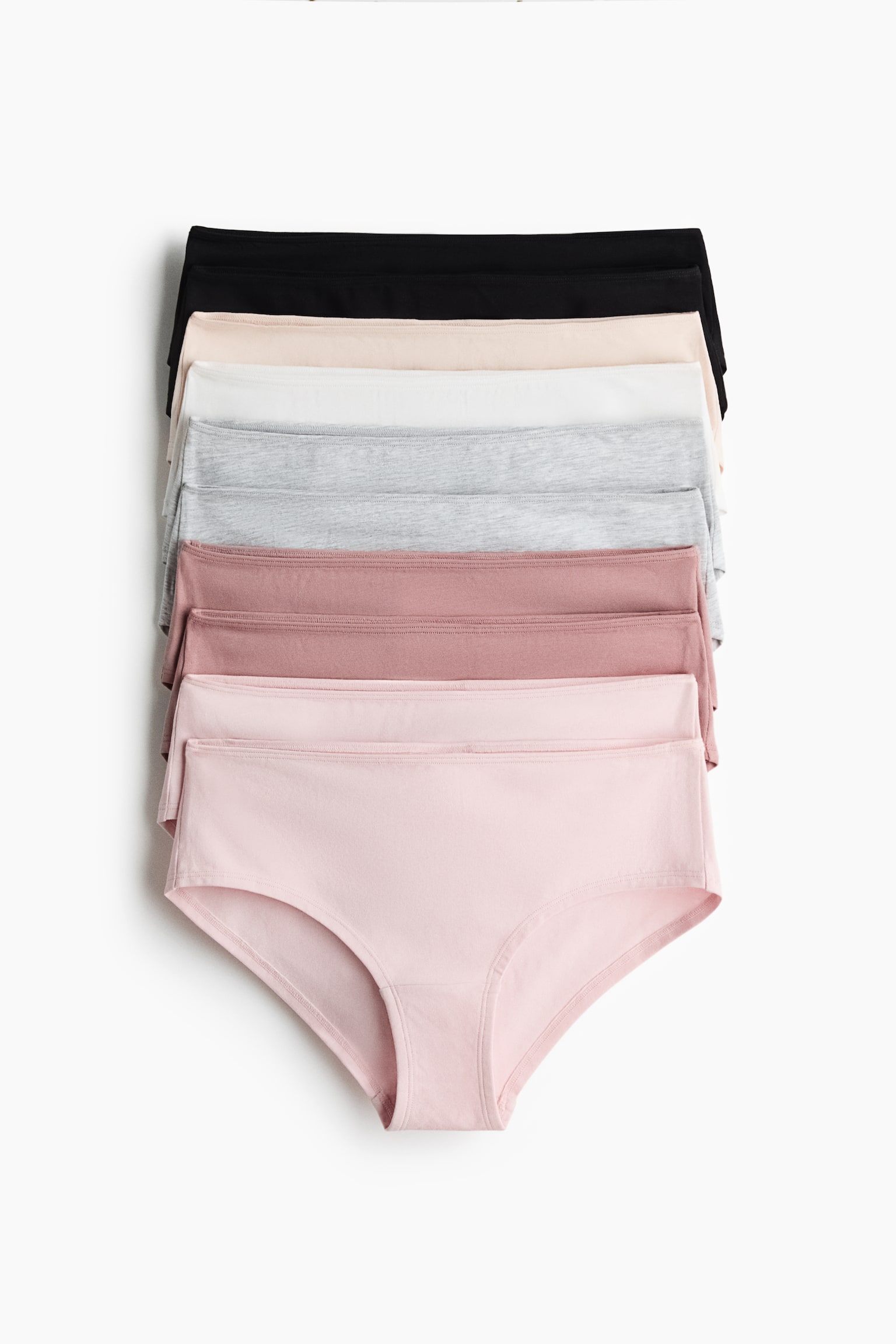 Pack de 10 bragas hipster de algodón - Rosa claro/Rosa empolvado/Gris/Verde empolvado/Negro/Azul claro/Azul empolvado/Gris claro jaspeado/Rosa