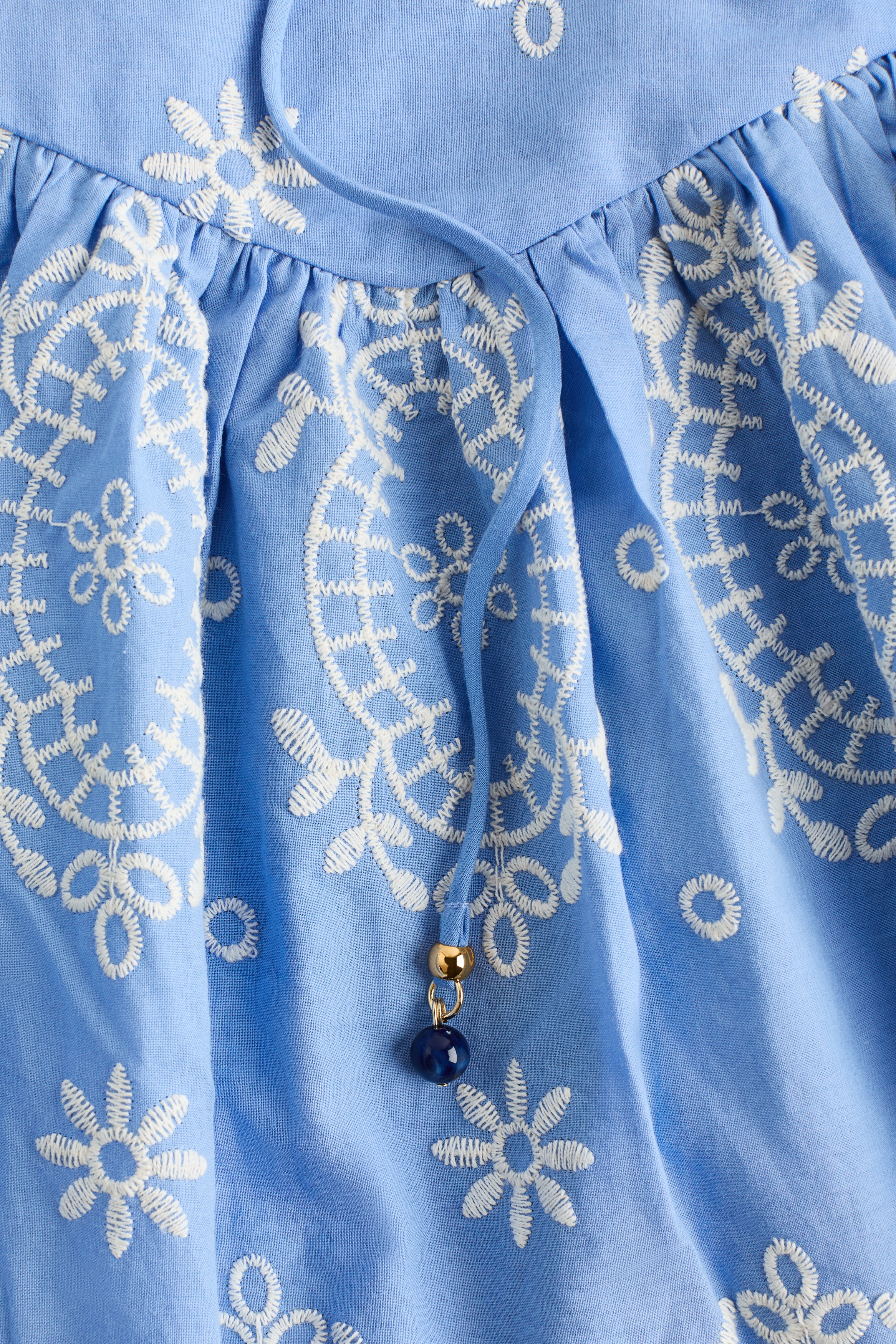 Women's Light blue/patterned Embroidered Dress with Tie Shoulder Straps |  H&M US