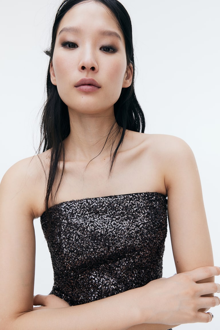 Sequin Bustier Bustier A Paillette Top Bustier à Sequins Noir