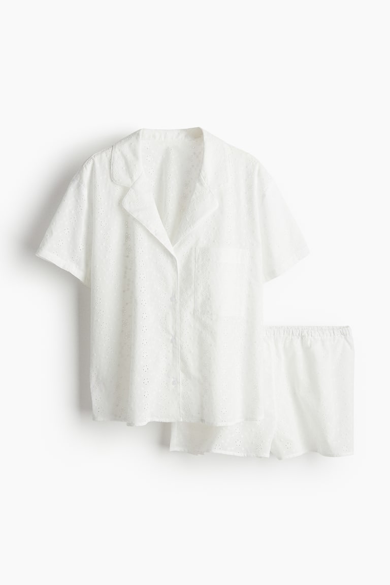 Broderie anglaise pyjamas - Short sleeve - Regular length - White ...