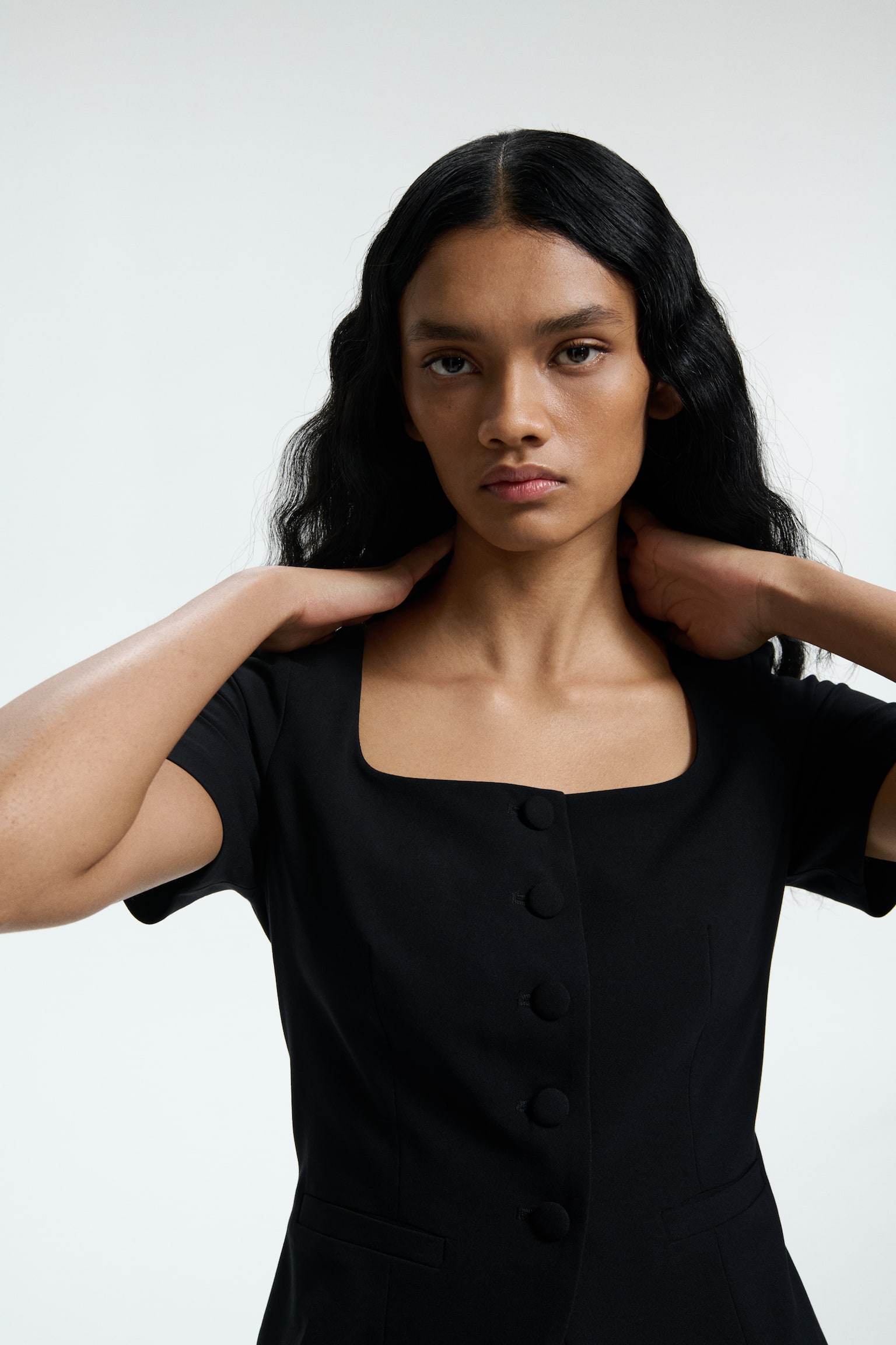 Button-front top - Black/Light greige/Brown - 5