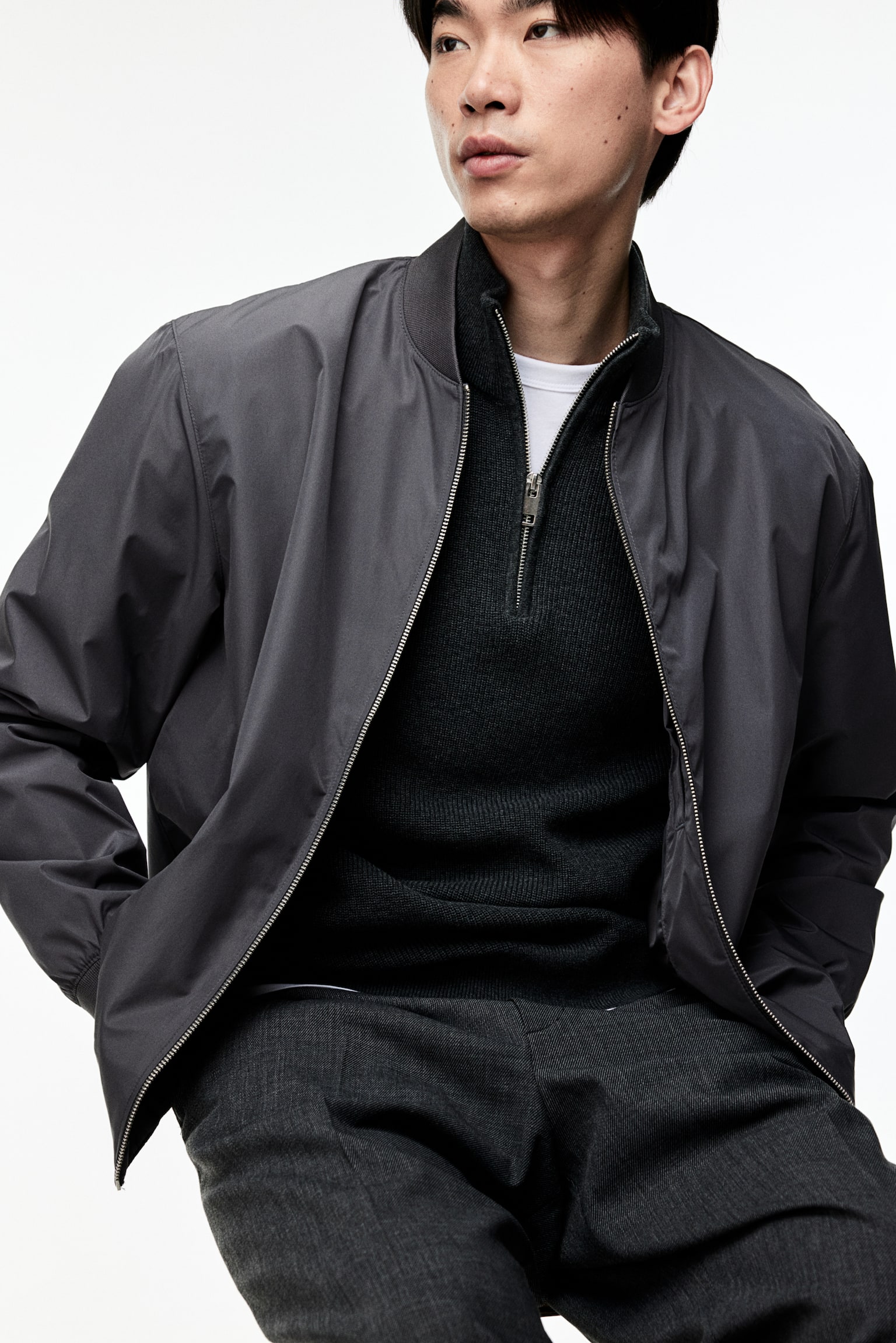 Regular Fit Bomber Jacket - Dark gray/Light beige/Black/Navy blue - 6