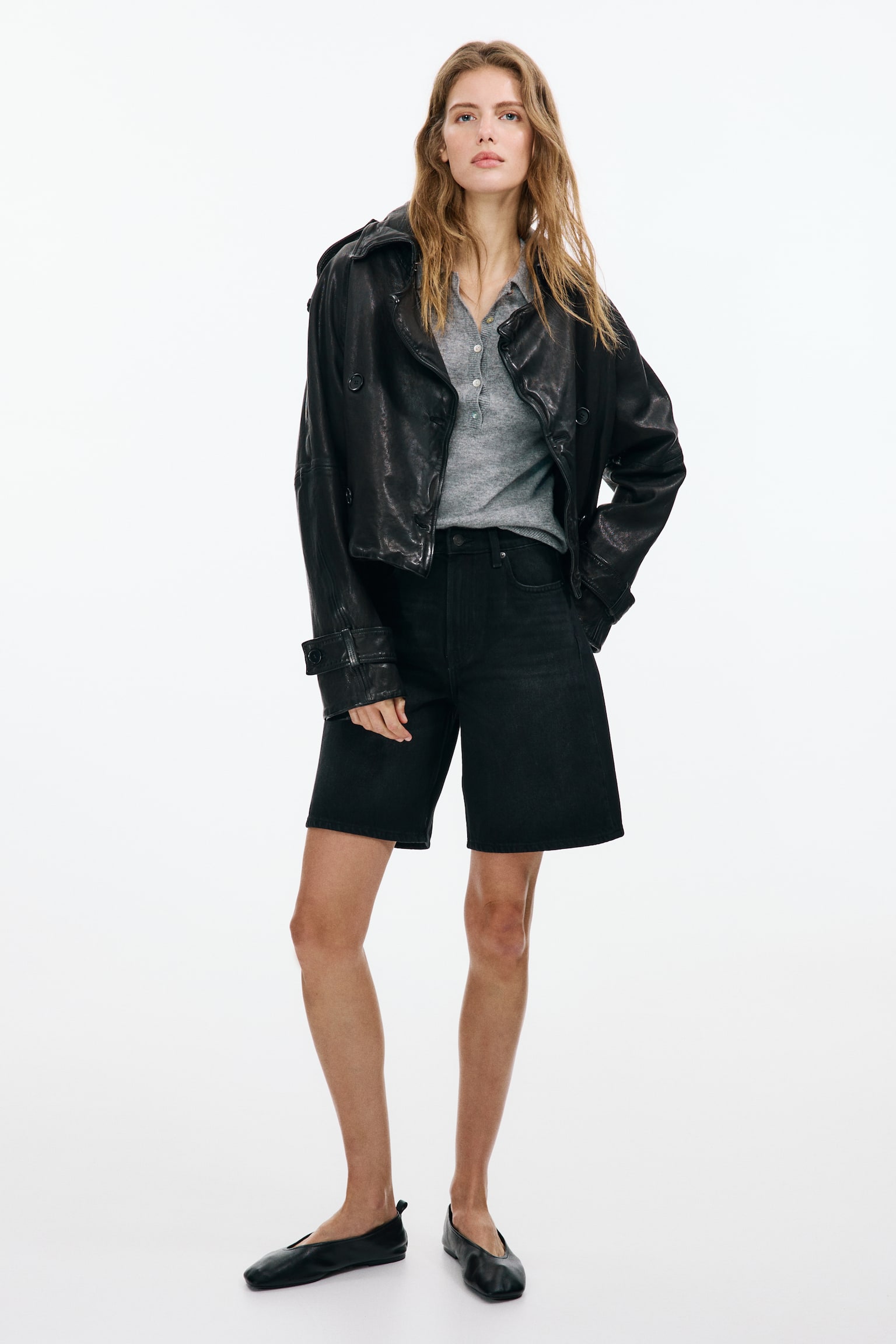 Denim Bermuda shorts-אפור כהה - 7
