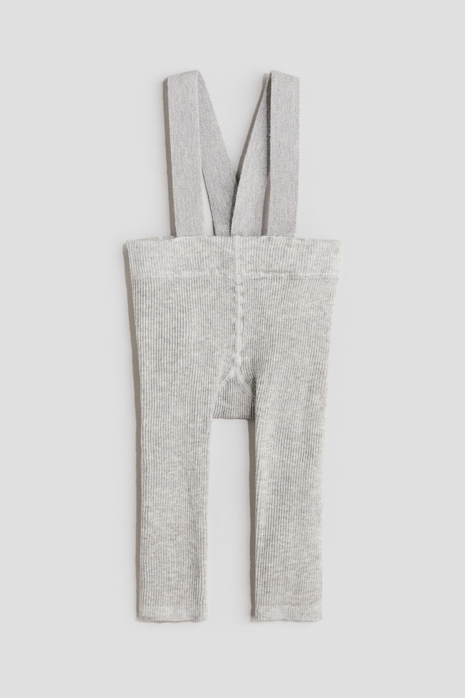 Rib-knit leggings with braces - Light grey marl/Brown - 1