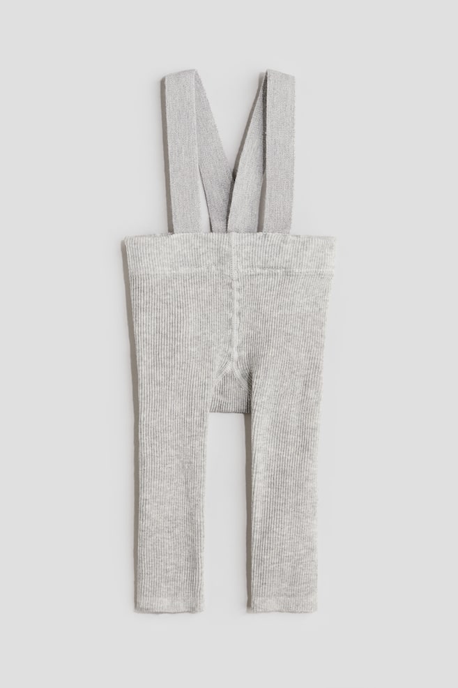 Rib-Knit Leggings with Suspenders - Light gray melange/Brown - 1