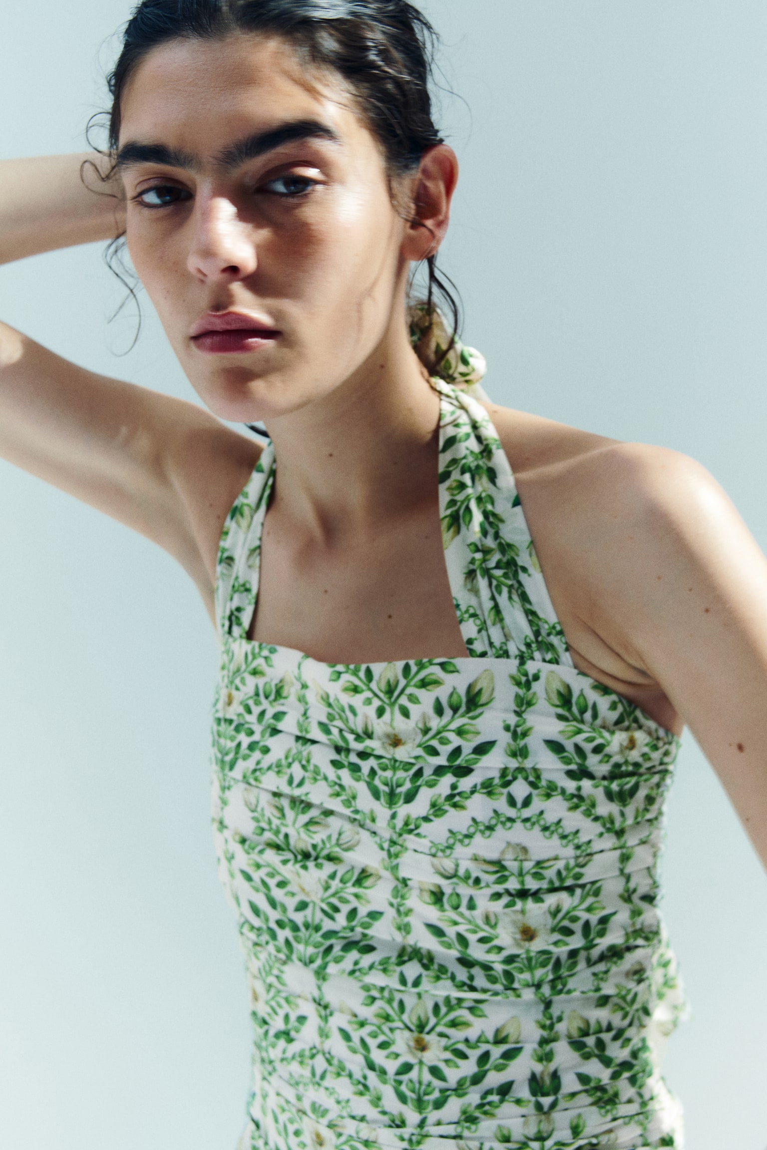 Vestido halter en popelina - Blanco/Floreado - 4