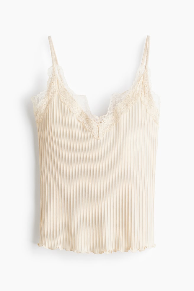 Top in maglia traforata con bordi in pizzo - Beige chiaro/Rosa chiaro - 1