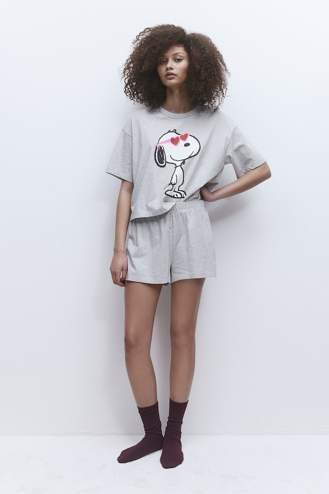 Printed pyjamas - Light grey marl/Snoopy/White/Barbie - 4