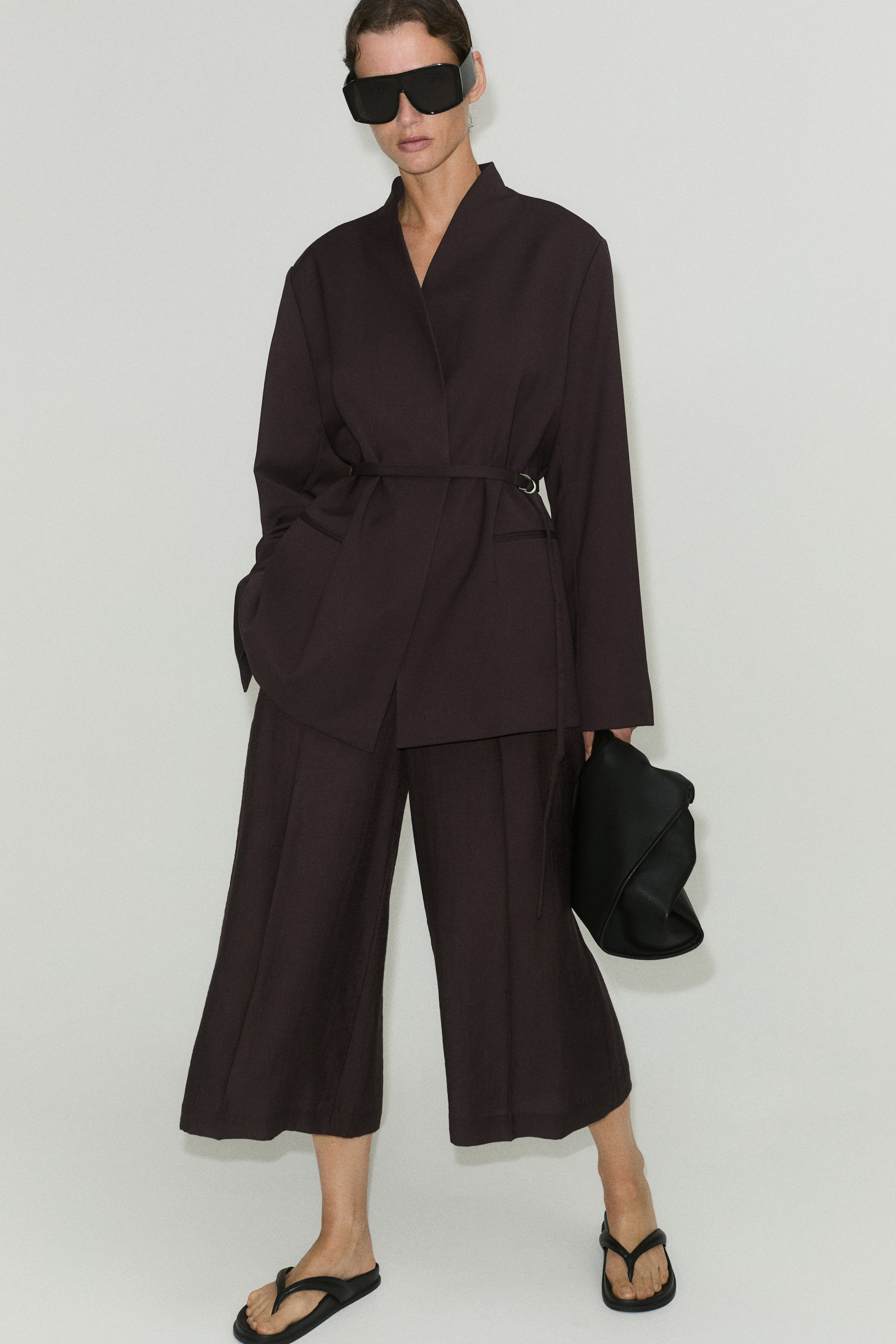 View larger image: Oversized belted blazer - Dark brown - Ladies | H&M 1